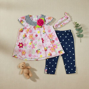 New Carter’s Baby girl outfit set Top Leggings matching headband 12 months
